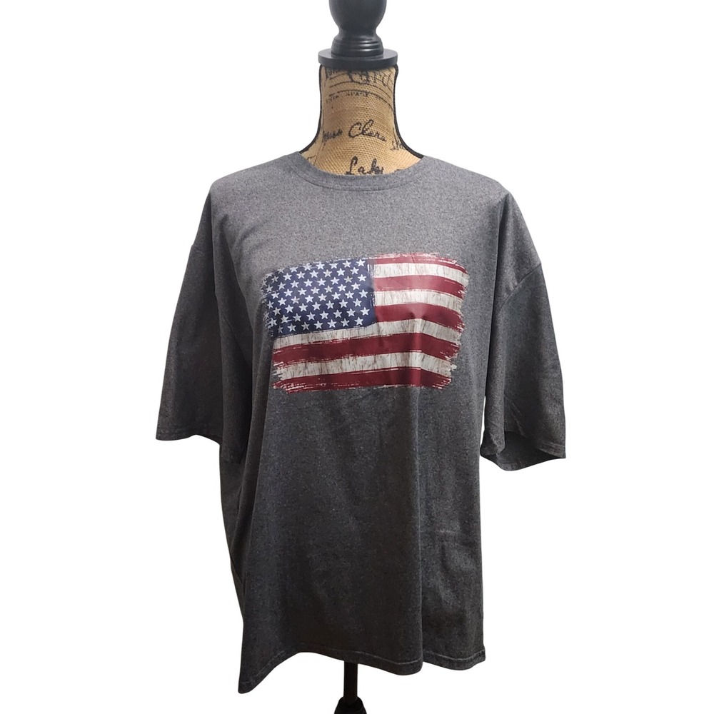 American Flag T-Shirt Womens Patriotic USA‎ Grunge Graphic Tee Top